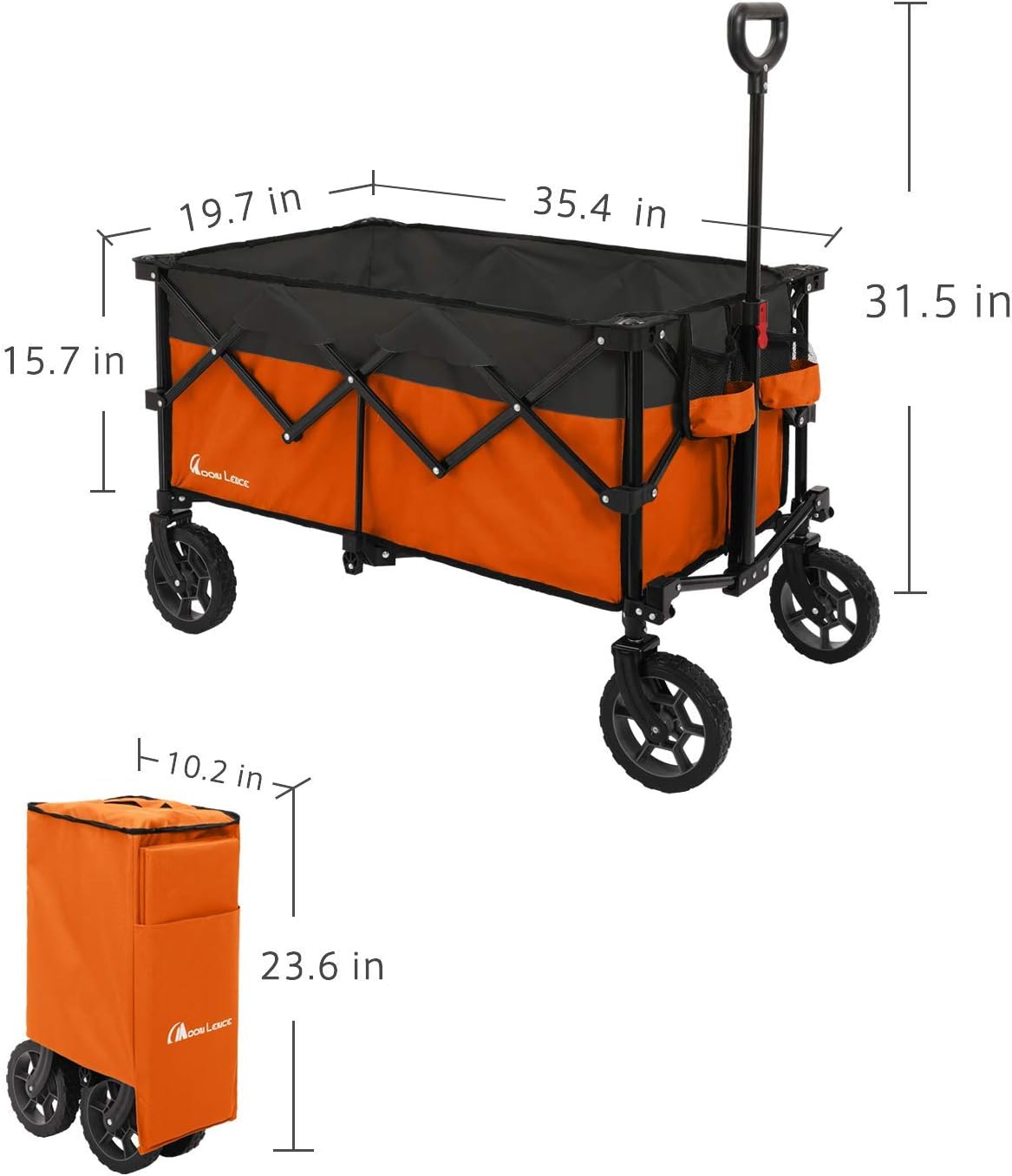 Moon Lence Collapsible Outdoor Utility Wagon Heavy Duty Folding Garden Portable Hand Cart with Universal Wheels, Adjustable Handle & Drink Holders : Patio, Lawn & Garden