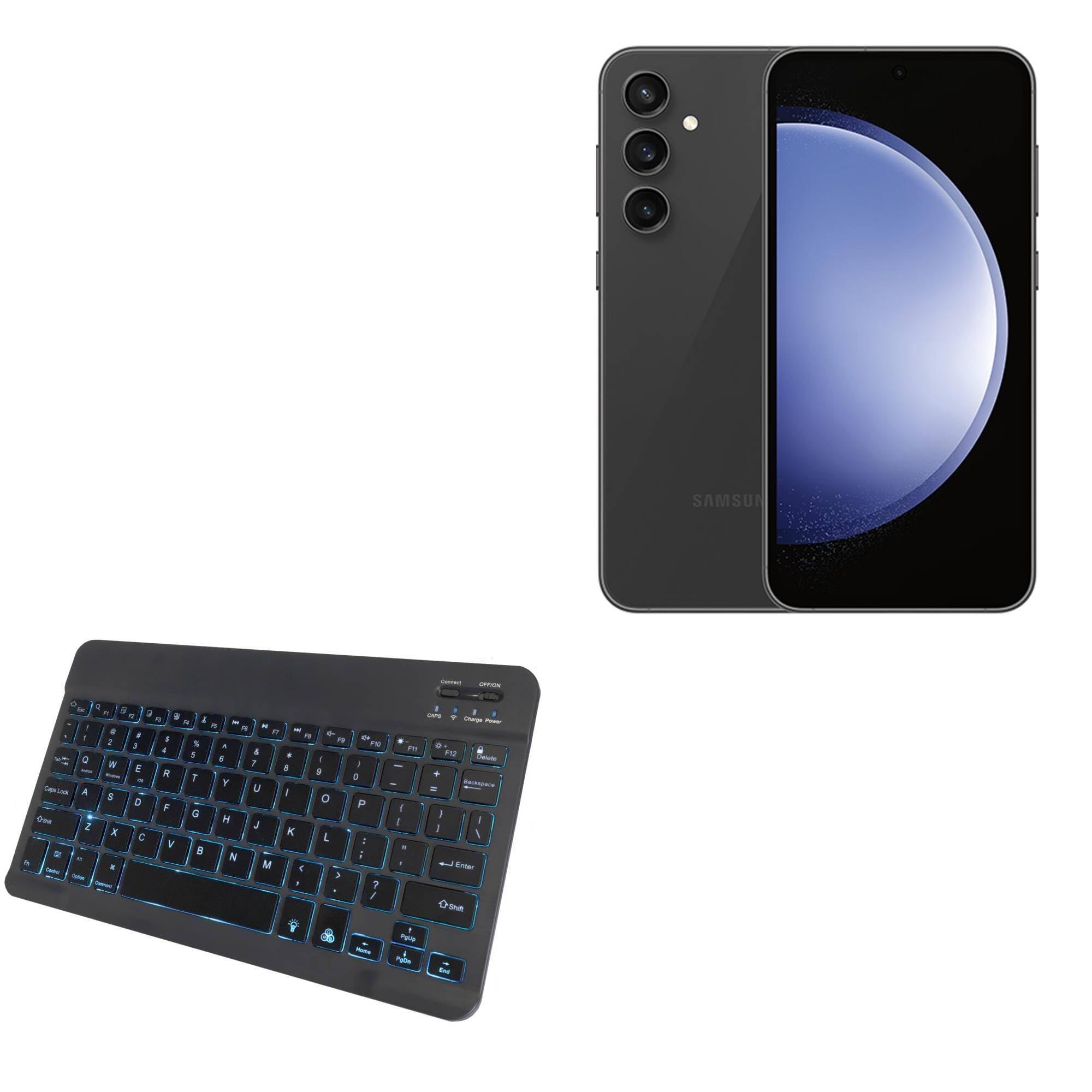 BoxWave Keyboard Compatible with Samsung Galaxy S23 FE - SlimKeys Bluetooth Keyboard - with Backlight, Portable Slim LED 7 Colors - Jet Black