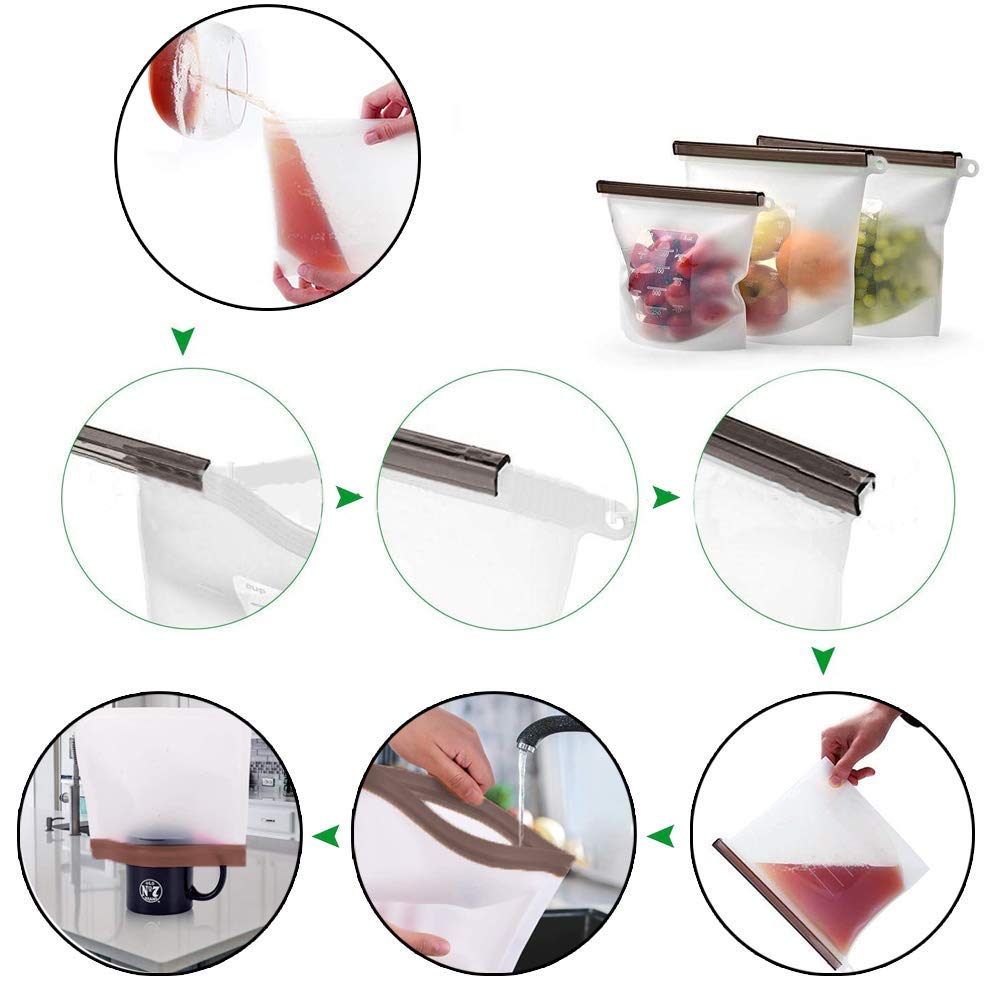Sacchetti in Silicone Ecologico Per uso Alimentare, 11 Sacchetti per Alimenti in Silicone Senza BPA, a Prova di Perdite e Riutilizzabili, Utilizzati per Verdura, Frutta, Carne, Liquidi, ecc.