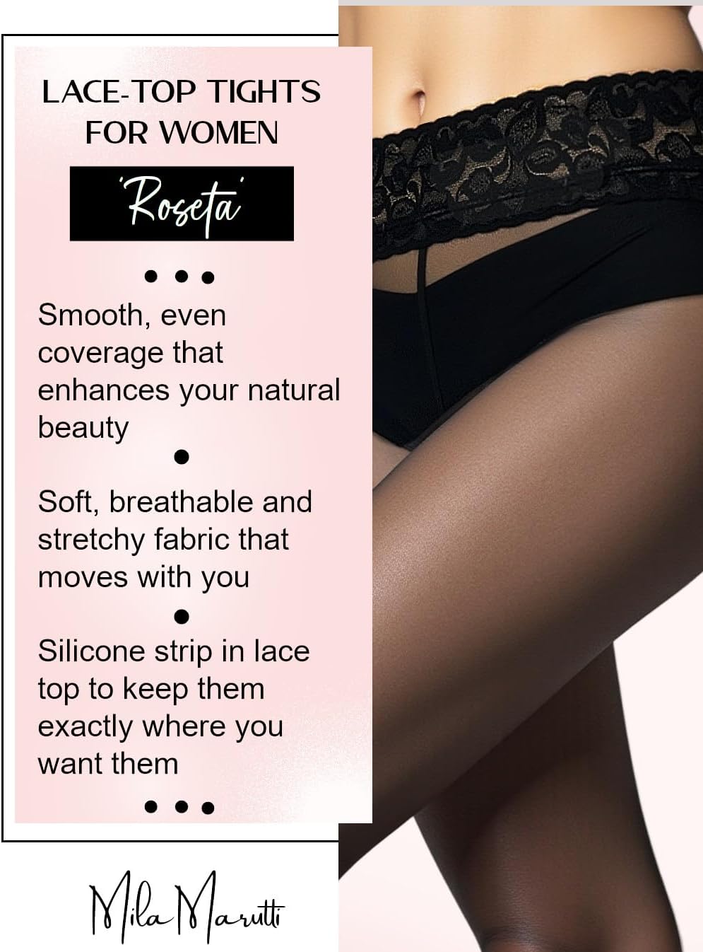 Mila Marutti Sheer Tights for Women - Pantyhose Stockings with Lace Top - Image 3