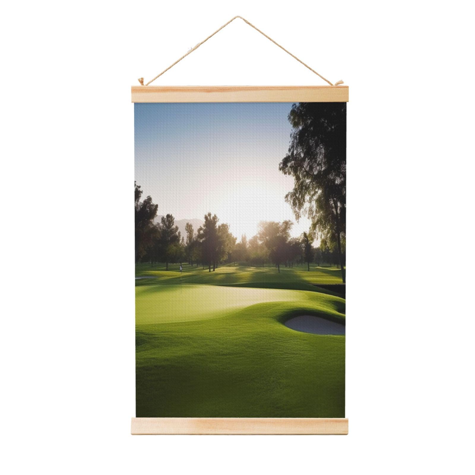 Hanging Posters Wooden Shaft Canvas Prints Wall Art Golf Course Painting Hanging Scroll Painting Wall Banner Modern Artwork Decor for Home Ready to Hang 16"x24"