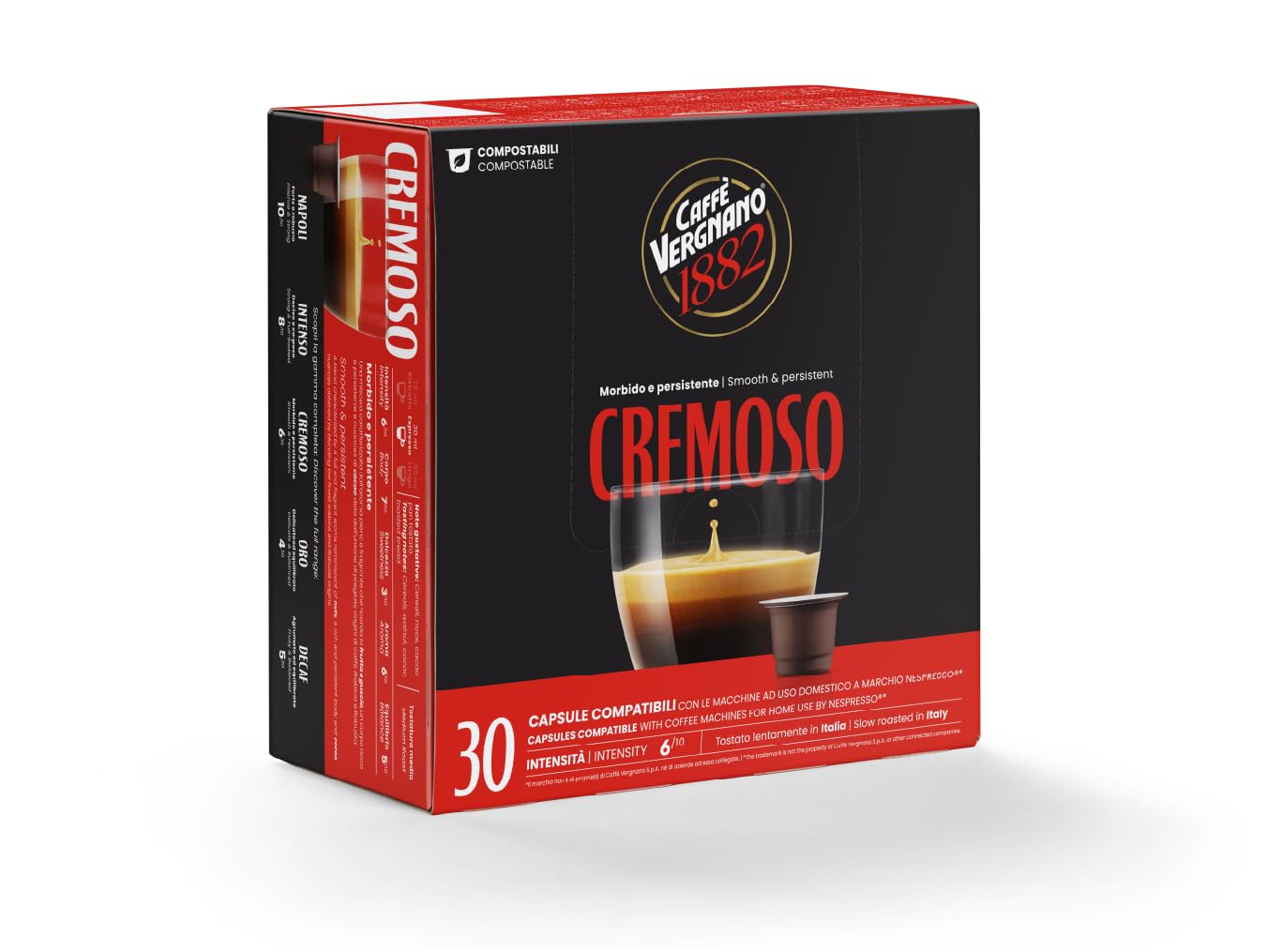 Caffè Vergnano 1882-240 Capsule - Caffè Compostabili e Compatibili con Nespresso, Cremoso - 8 confezioni da 30 capsule | 240 Cápsulas – 8 Paquetes de 30 Cápsulas