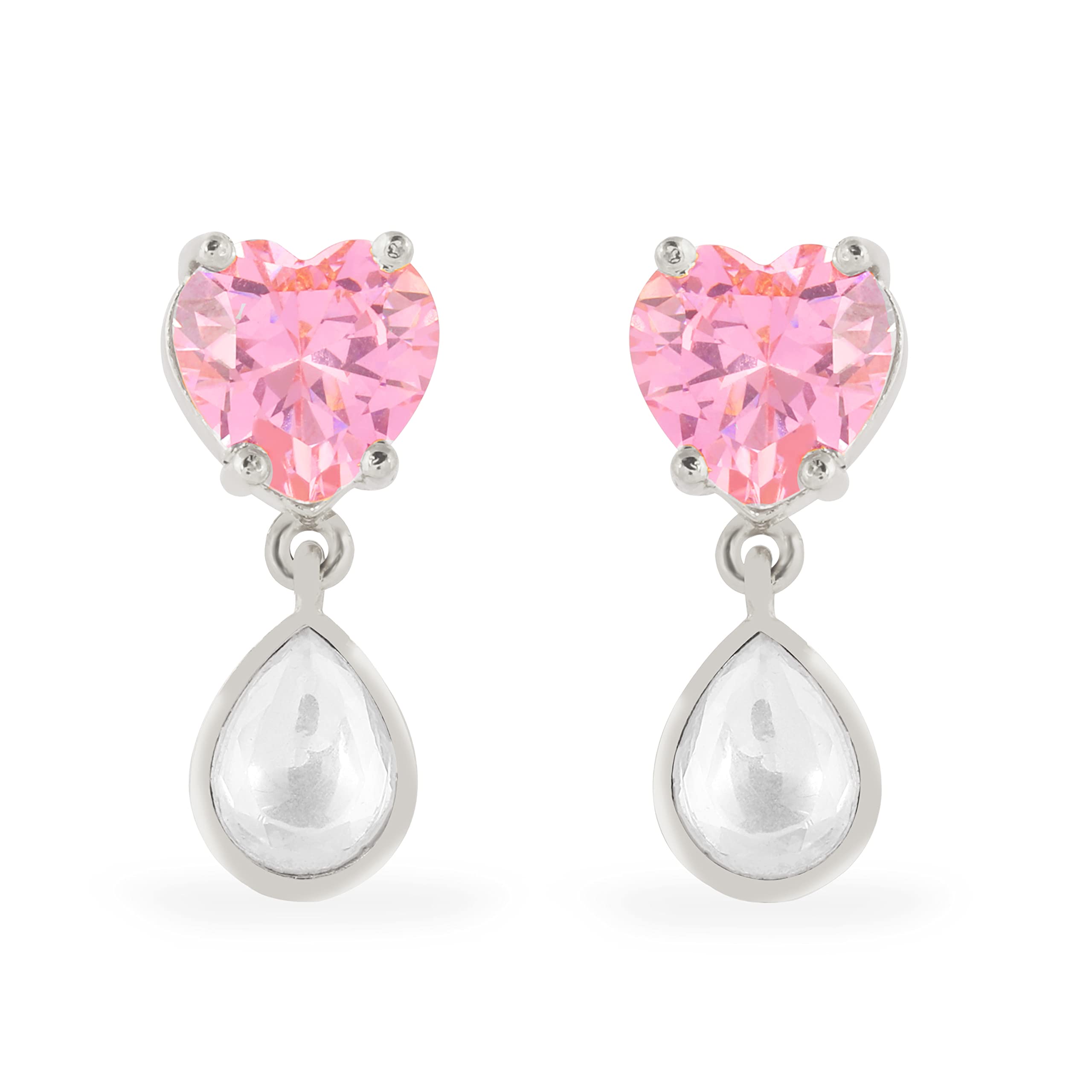 MINUTIAE Stylish Heart Shaped Pink & White Stones Kundan Traditional Dangling Earring For Women and Girls (Silver) (B0BZQ5W76Y) Amazon Price History, Amazon Price Tracker