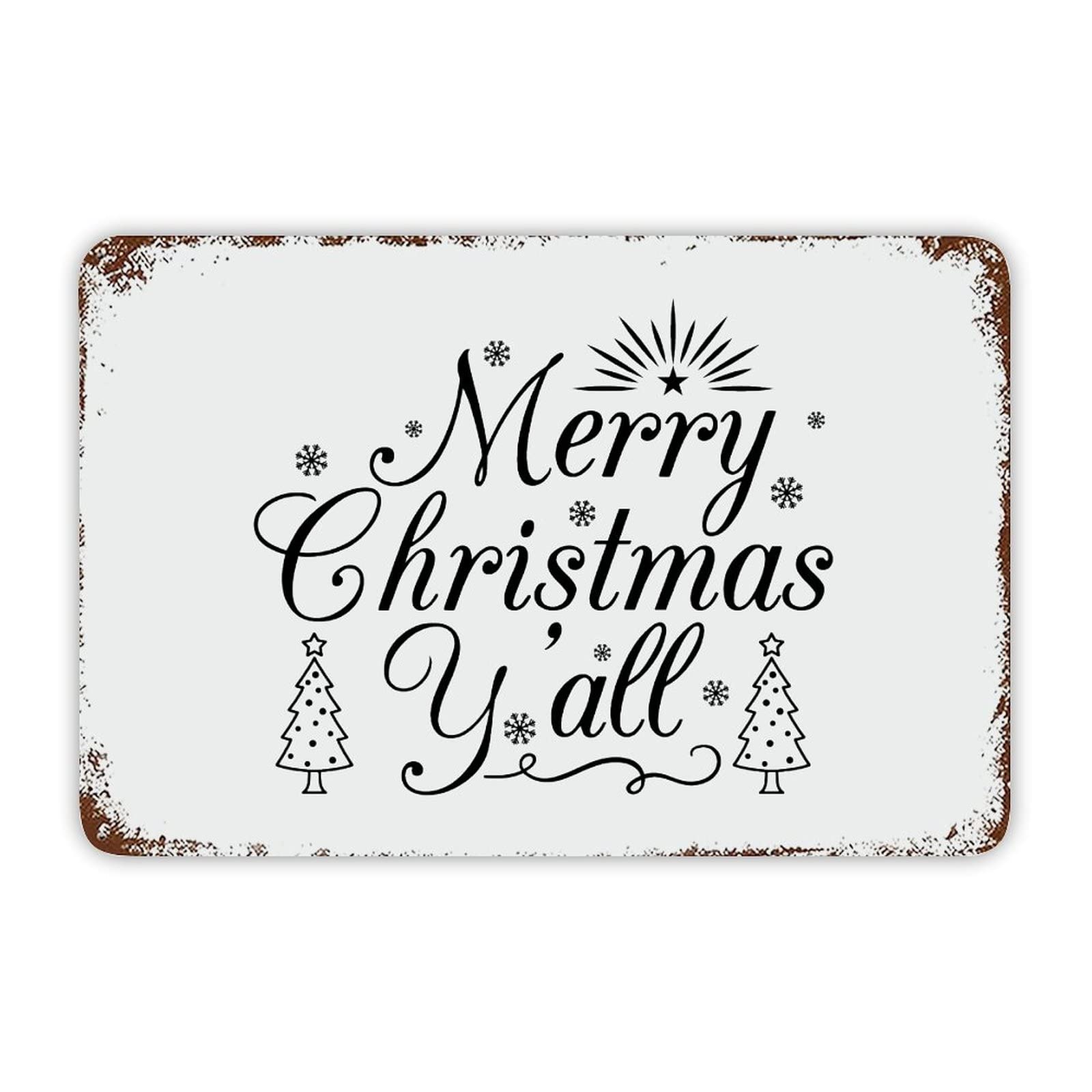 ENEDNATE Christmas Metal Sign,Vintage Man Cave Aluminum Tin Metal Sign with Saying 8x12 Inch Merry Christmas Y'all Retro Street Metal Signs for Indoor Outdoor Garden Patio Yard Cafe Pub Home Decor