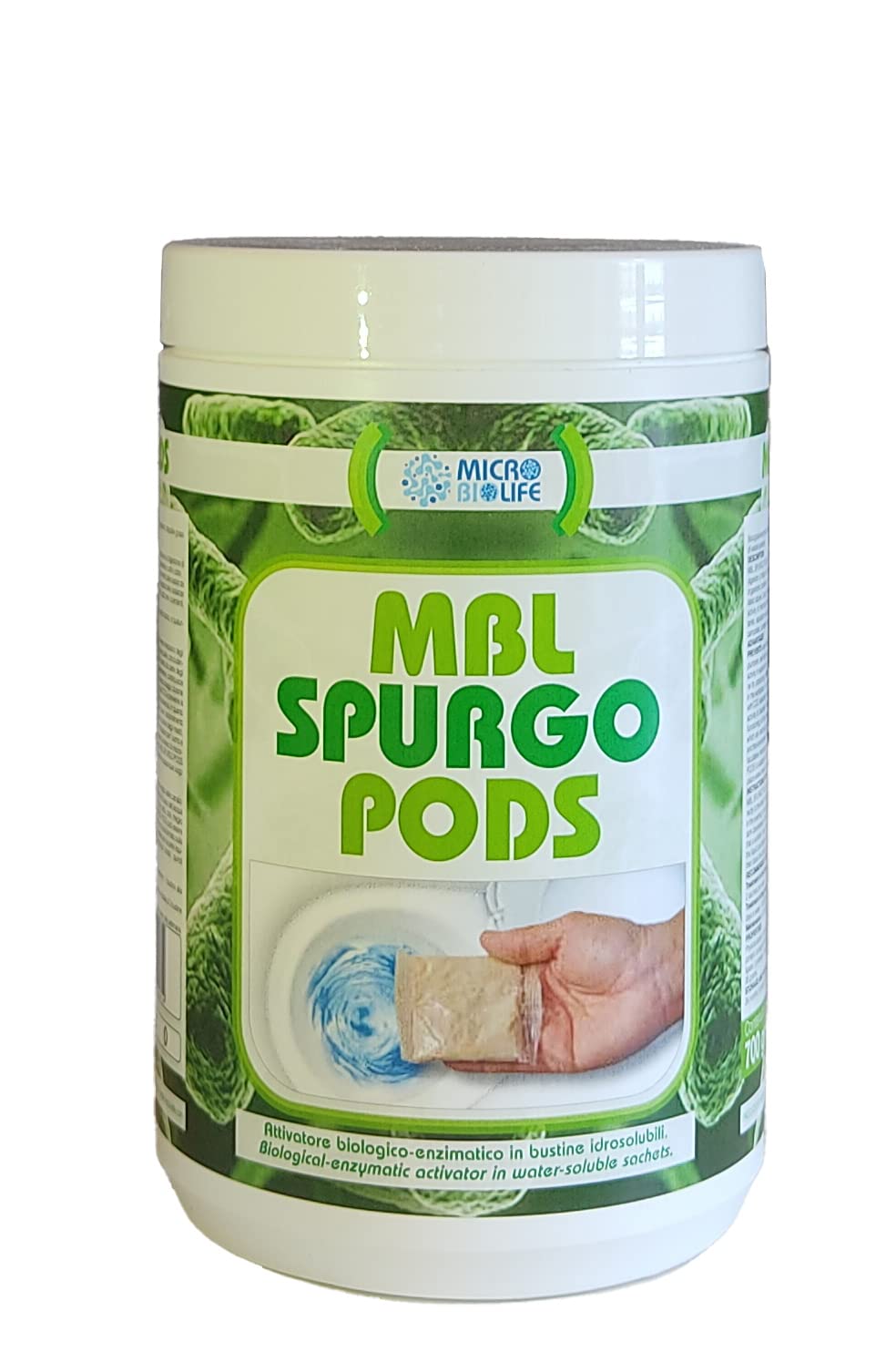 MBL SPURGO PODS gr. 700 – n. 20 bustine idrosolubili da 35 gr. (500 milioni di microrganismi per gr.) Attivatore biologico per il trattamento di fosse biologiche e per le tubazioni di scarico