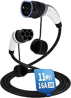 EVIEUN Charging Cable Type 2 11 kW 16 A for Hybrid & Electric Car 3 Phase 3 Metre Type 2 Charging Cable Electric Car Type 2 Compatible with Model 3 ID.3 ID.4 e-Tron ZOE i3 Leaf Kona Electric