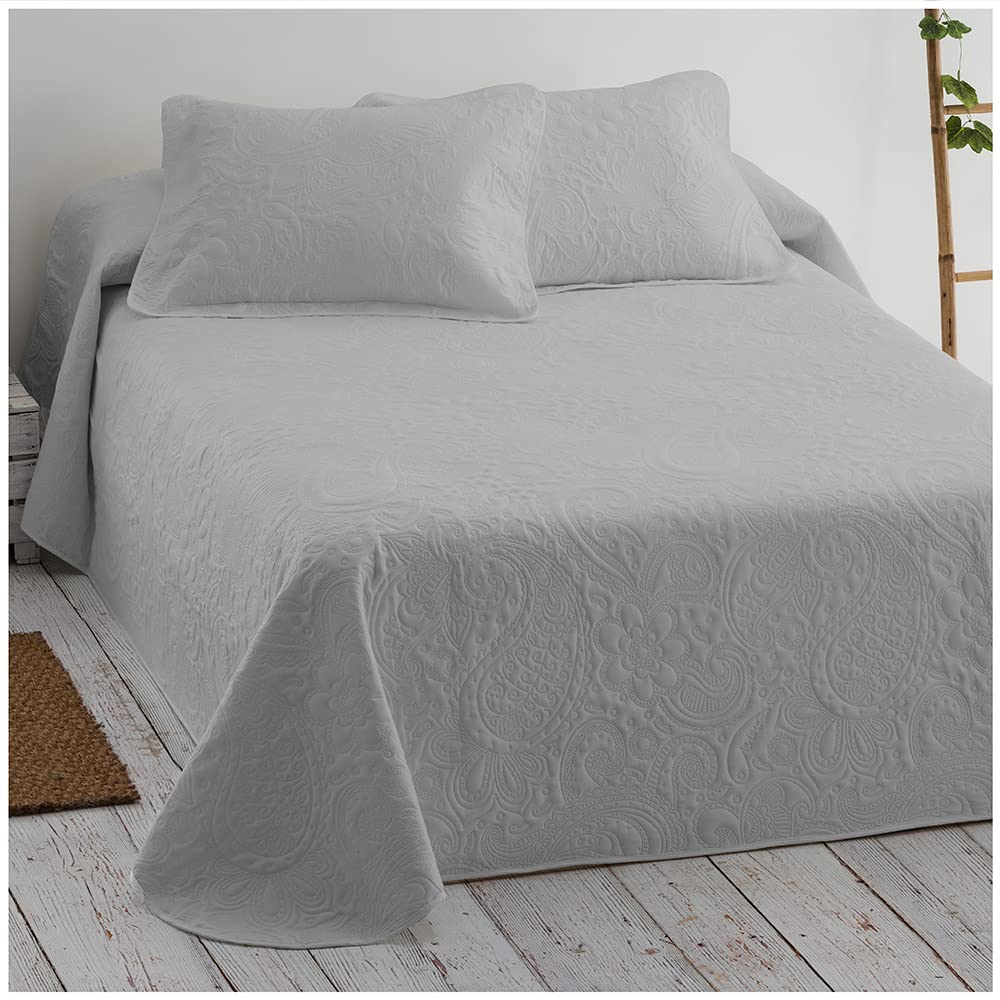 DECASATEXTIL- Colcha Bouti Fina con Diseño Floral Moderno- Suavidad y Versatilidad en un Diseño, Ideal para Todo el Año - 100% Microfibra Extra Suave (Cama 120/135/140 cm- 230x265cm, Gris)