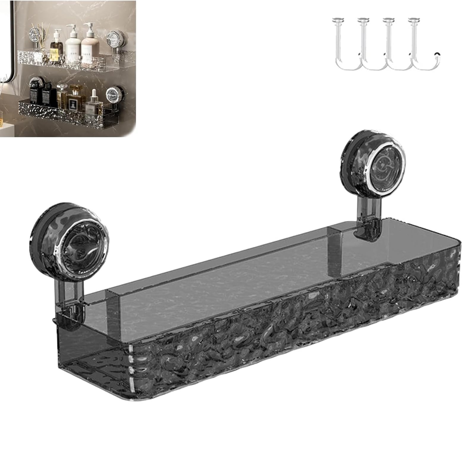 Corrugated Suction Cup Storage Holder, 2025 New No-Drill Wall Mounted Suction Cup Bathroom Storage Rack Shelf for Shower Kitchen, Removable Shower Organizer (Gray a)