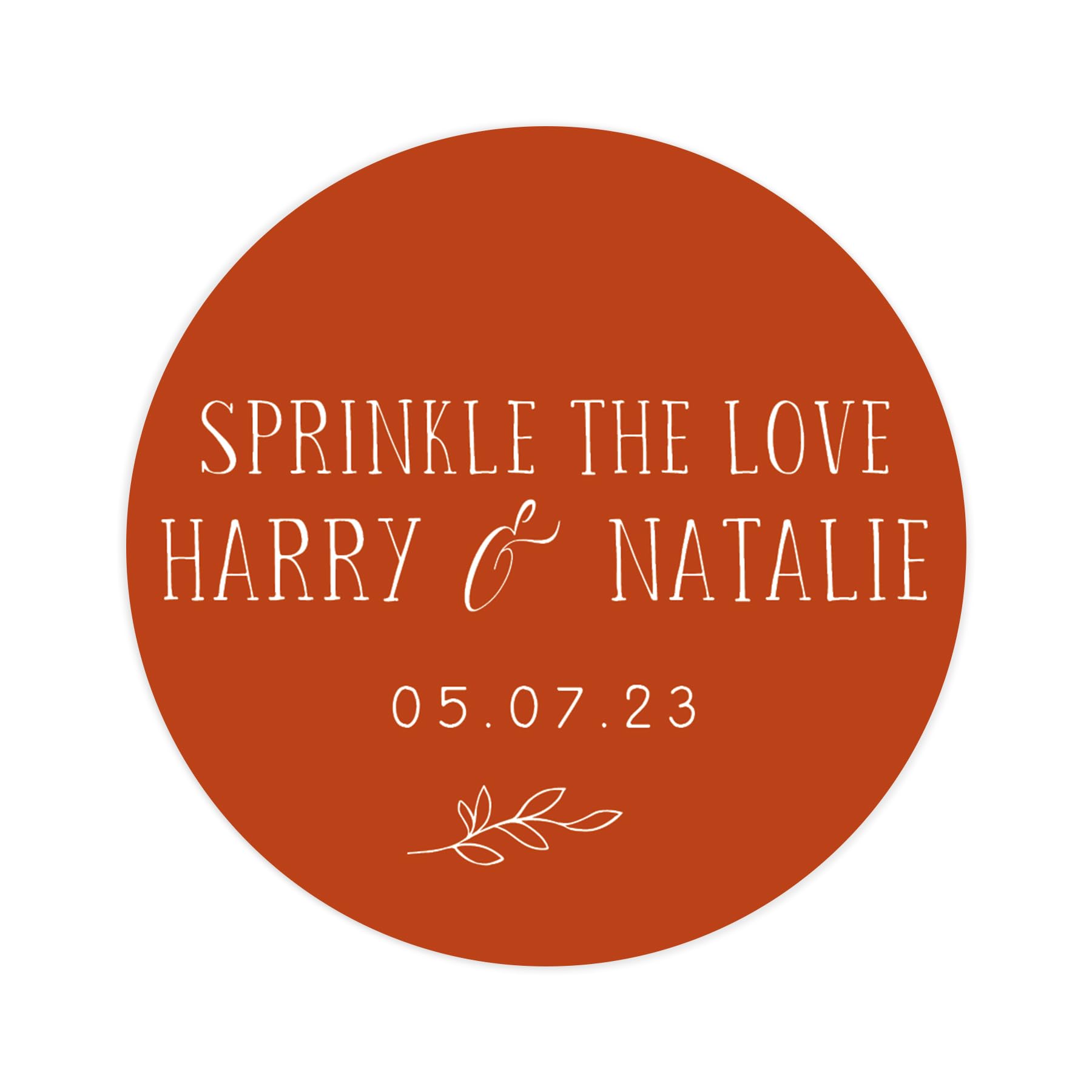 Personalised Sprinkle the Love Wedding Stickers | Wedding Labels | Favor Sticker | Wedding Favors Thank You Stickers | 35 Round Stickers - per Sheet (Burnt Orange)