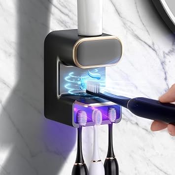 Automatic Toothpaste Dispenser, Wall Mounted Toothbrush Holder with 3 Slots, Electric Smart Toothpaste Dispenser for Kids and Adults Gun Grey