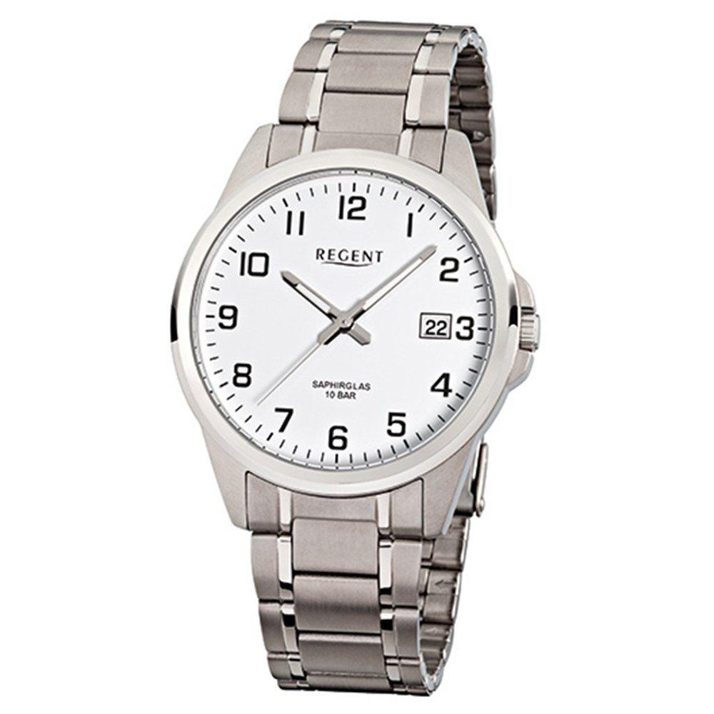 Regent Herren-Armbanduhr Elegant Analog Titan-Armband silber Quarz-Uhr URF925