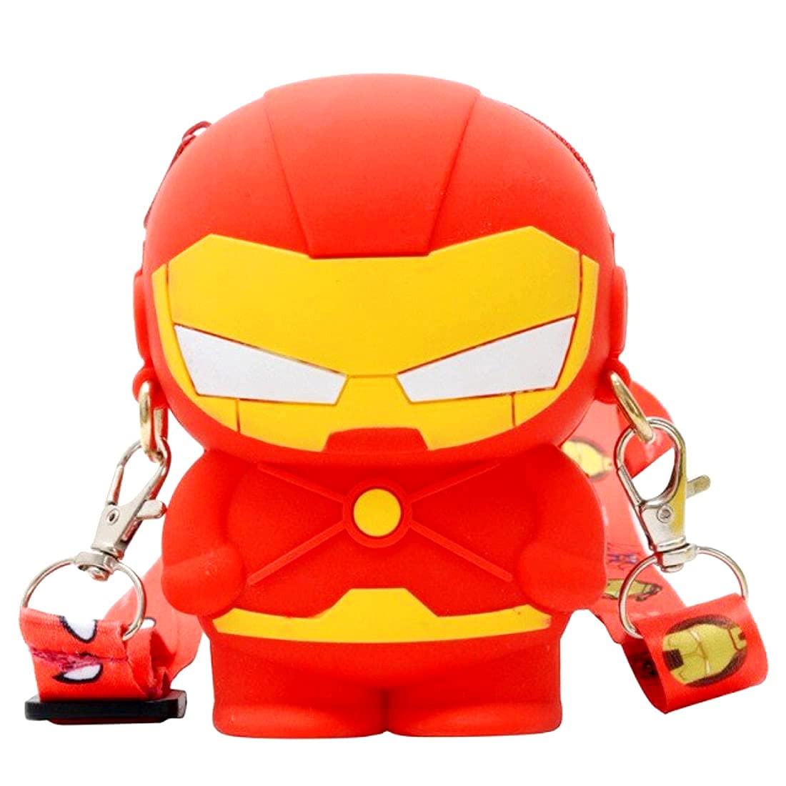 Sanjis Enterprise 3D Combo of Superhero Silicon Cute Coin Purse Sling Bags for Girl Boys Crossbody Shoulder Bag Girls Pouch Gift for Kids and 4 Superhero Pencil(Pack of 5) (Red_Iron_Man)