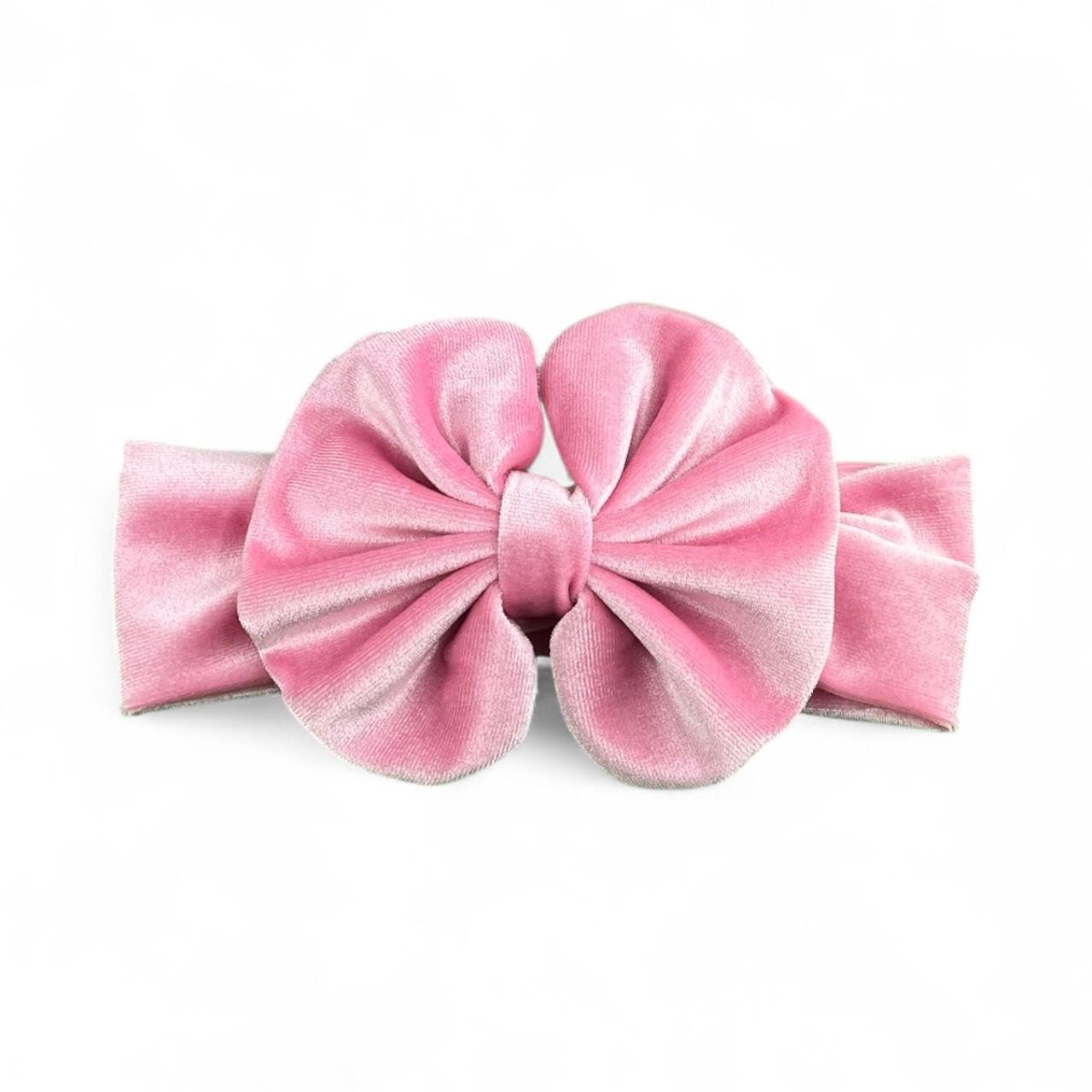 Fascetta capelli neonata rosa con fiocco in velluto (da 3 a 18 mesi) (Rosa confetto, Da 3 a 18 mesi)