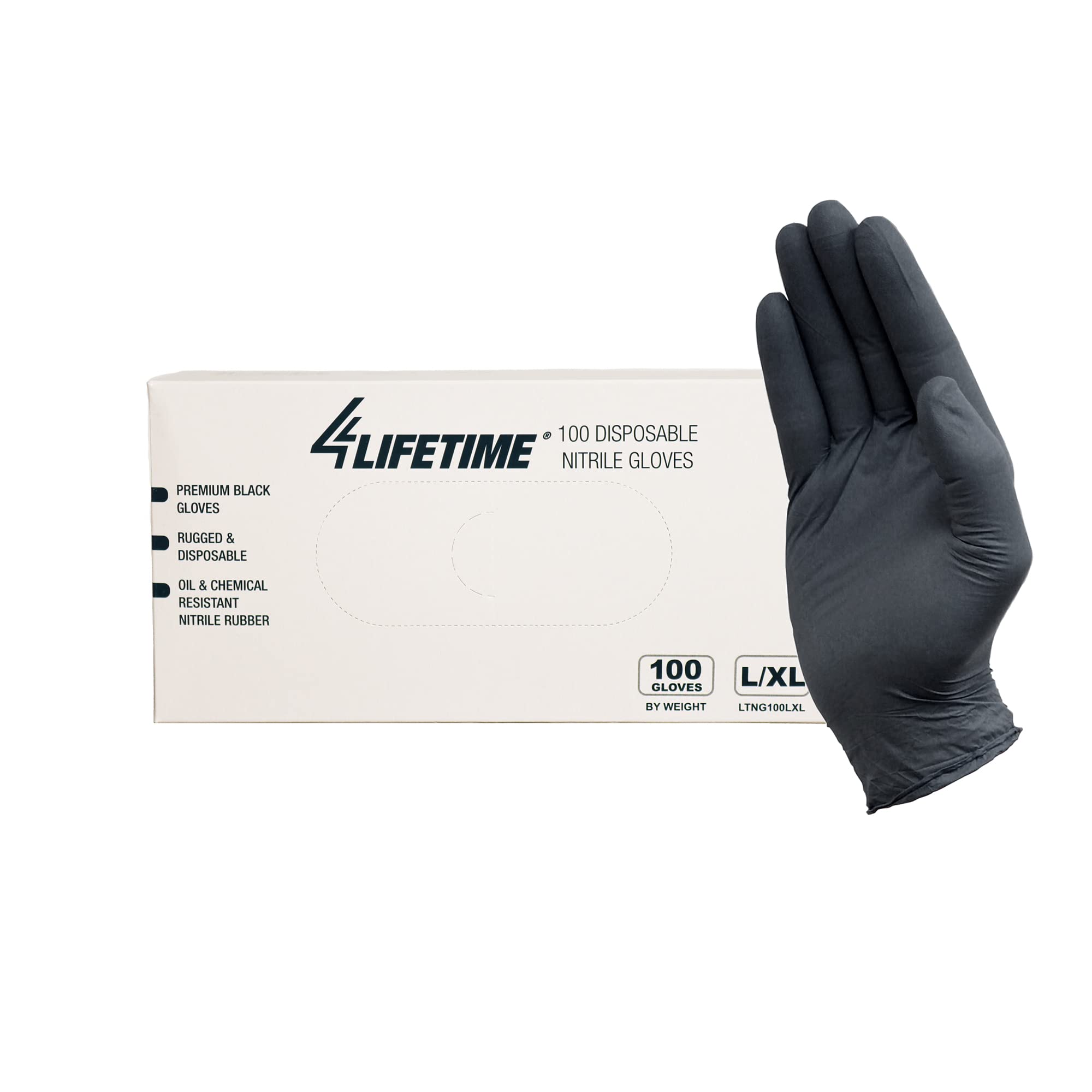 4LIFETIMELINES Industrial Black Nitrile Gloves, Rip & Chemical Resistant, Fingertip Textured, 4 mil Thick (Box of 100)