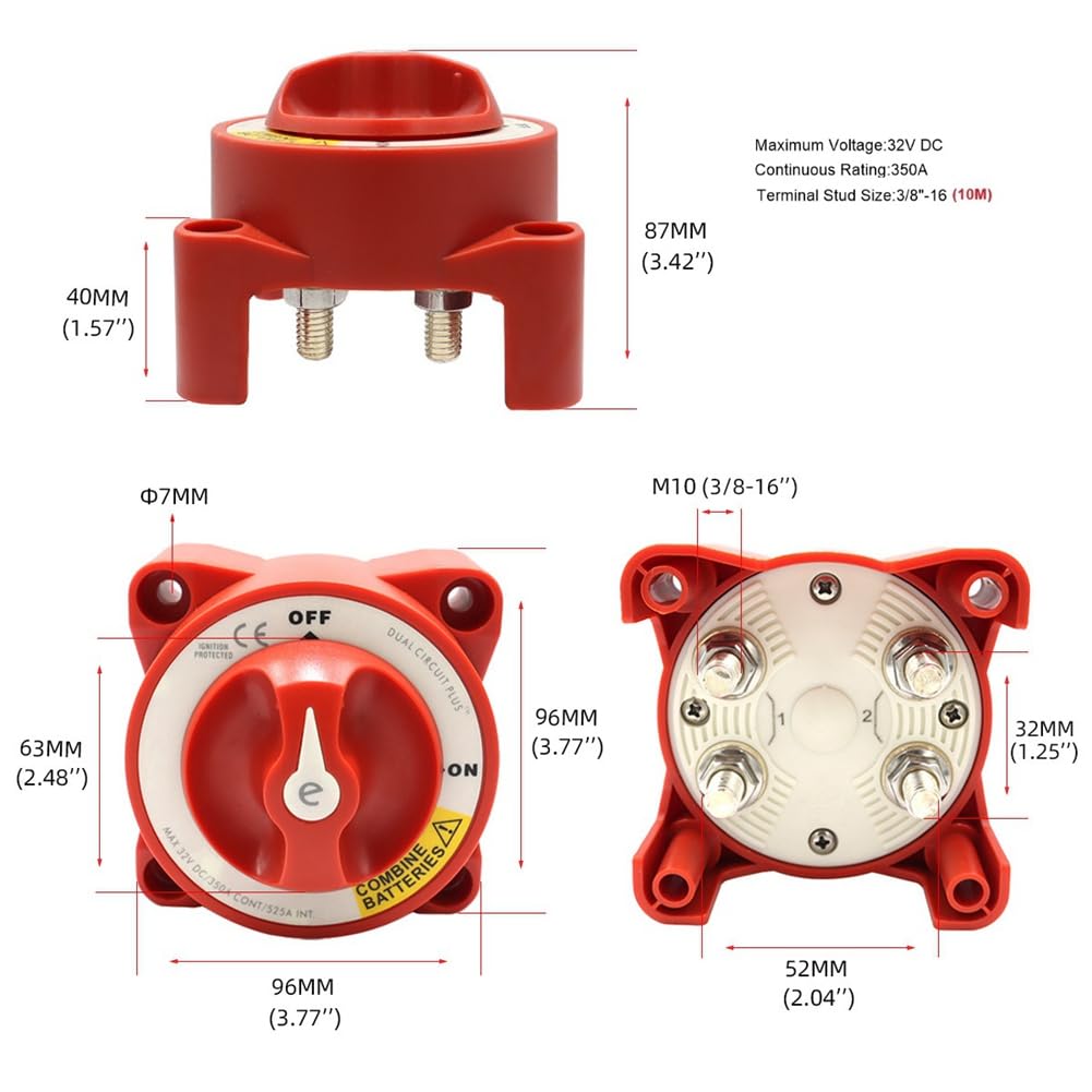 5511E Dual Circuit Plus Isolateurs d'interrupteur rotatif de batterie 12 V-32 V 350 A Série E pour voiture, bateau, bateau rapide, installation facile