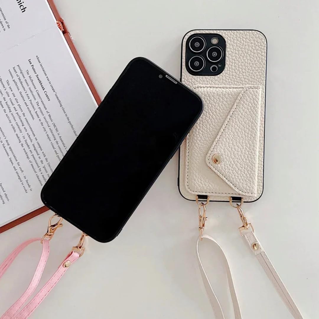 Etui na telefon ze skórzanym paskiem na ramię i smyczą do iPhone'a 14 Plus, portfel z miejscem na karty (do iPhone'a 14 Plus/niebieski)