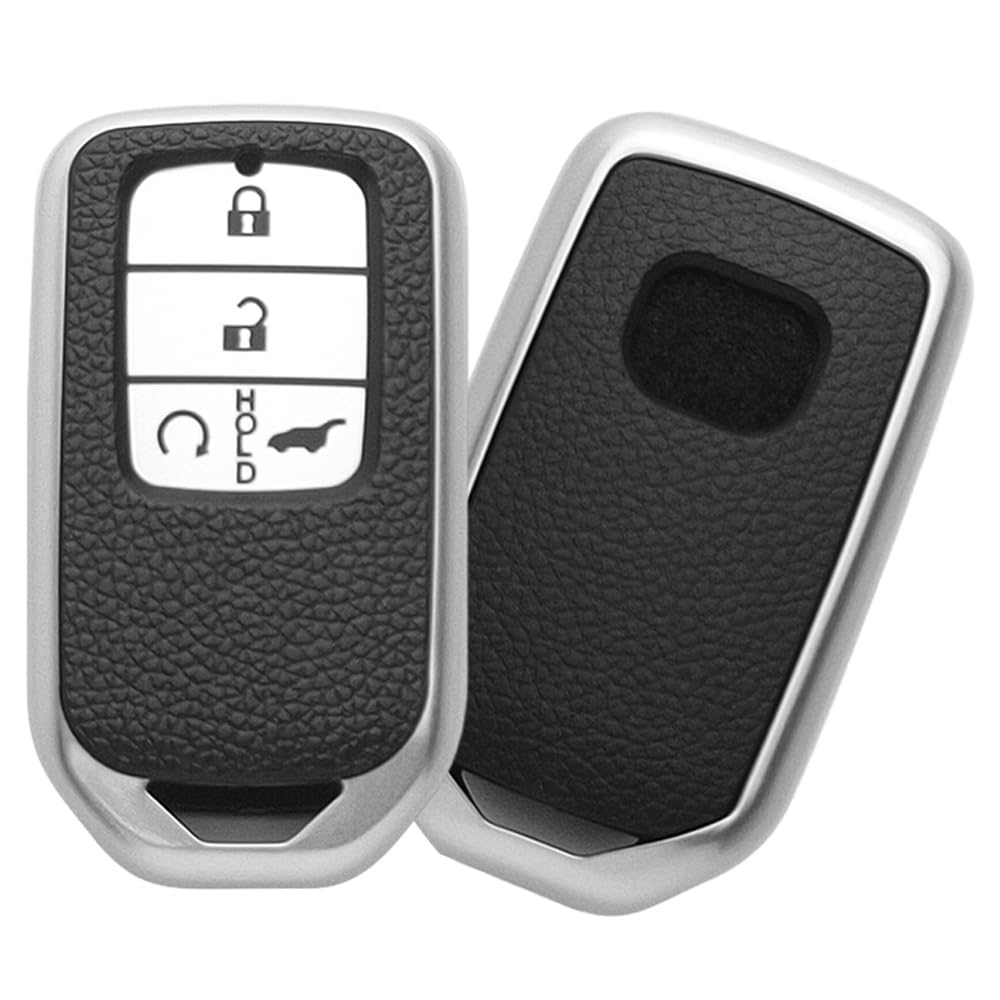CaseBuy TPU Material Car Key Cover Case Compatible with Honda City Elevate Civic Jazz Amaze CR-V WR-V BR-V 3/4 Button Push Button Start Smart Key (TPU Leather Black)