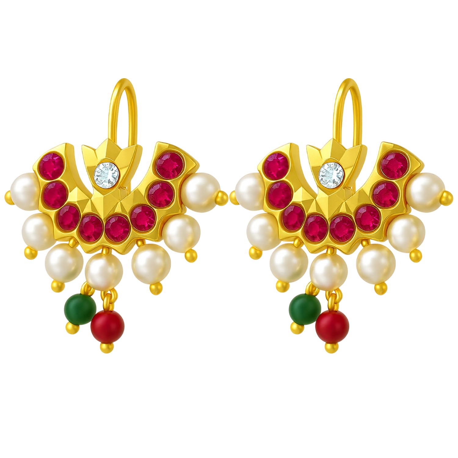 Vama Fashions Gold Finish Half Moon Chand Shape Traditional Press Bugadi Clip on Earrings for Women & Girls