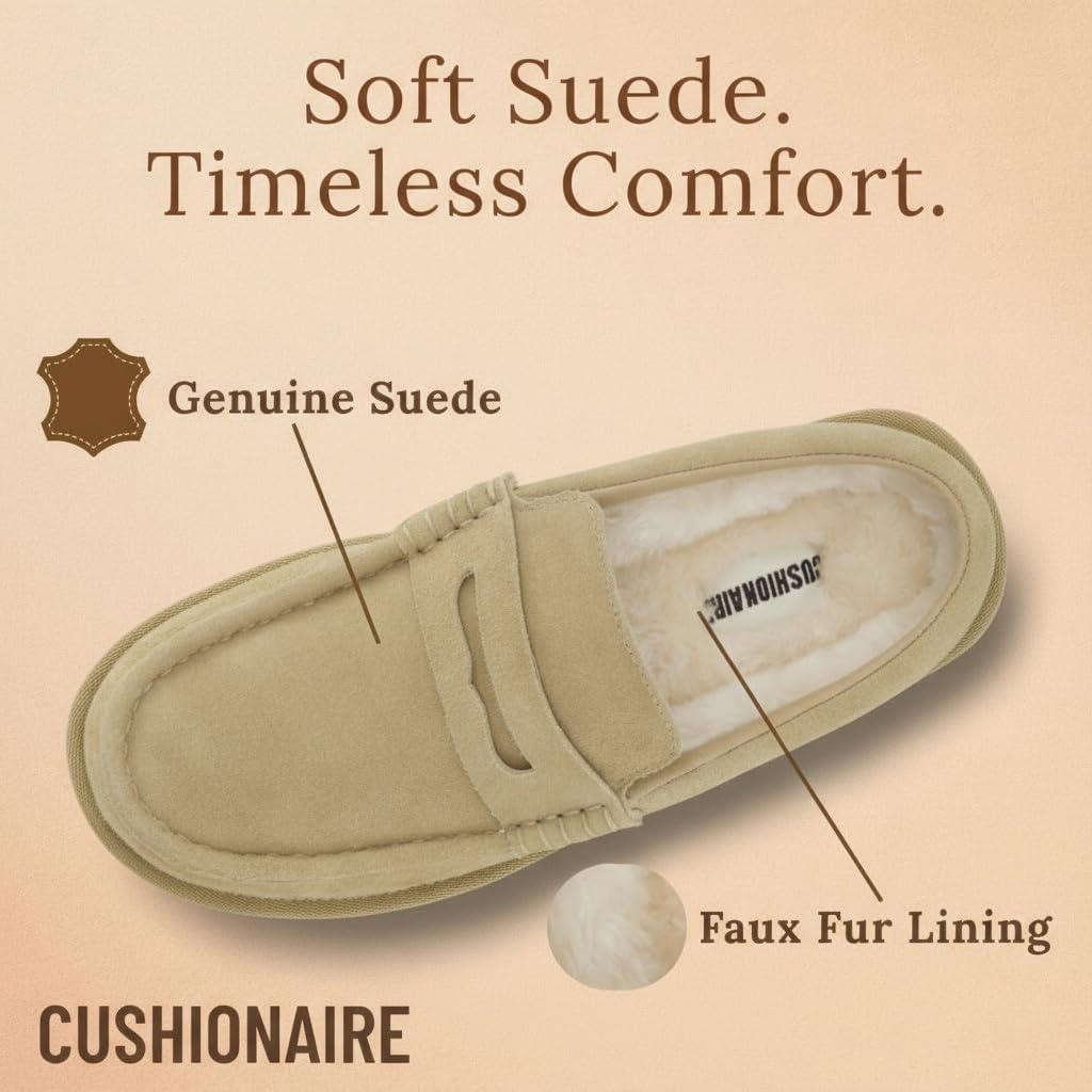 CUSHIONAIRE Ollie Cozy Genuine Suede Clogs for Women, Comfortable Slip-On Mule Loafers with Faux Fur Lining, Memory Foam Cushioning and Durable Rubber Sole - Image 5