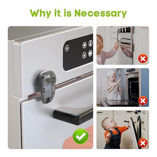 Miniatura 8 de SAFELON Cerradura de puerta de horno de seguridad para bebés, cerradura de horno de doble botón para seguridad de cocina (negro) Negro -,negro