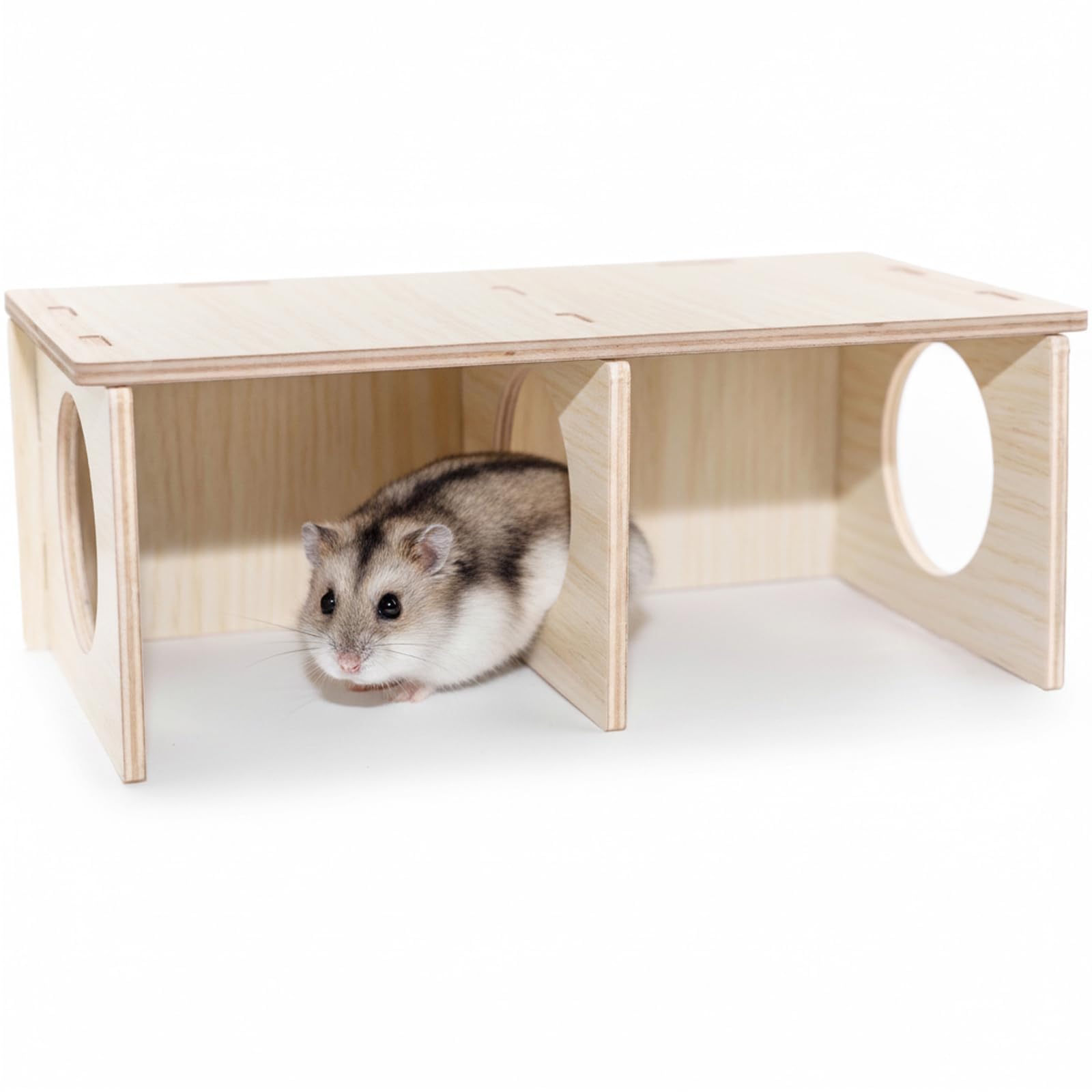 Hamster Peep Tunnel, 2-Chamber Wooden Hamster Hideout, Water-Resistant Platform for Dwarf Hamsters and Small Pets, 8.3" x 4.3" x 3.1"-image-13