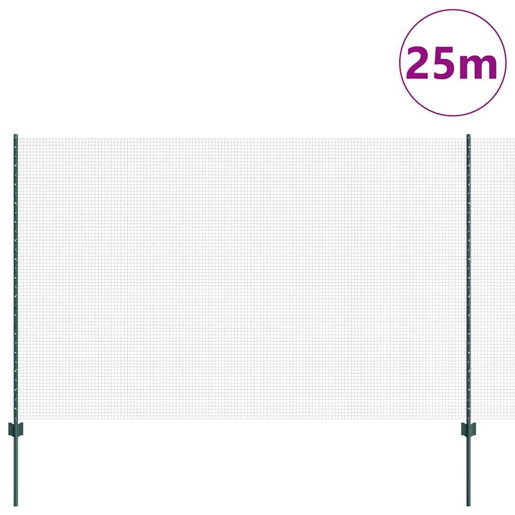 Valla verde con postes, acero recubierto de polvo y PVC, 2500 x 150 cm, resistente a la intemperie, valla de jardín, protección visual, doble varilla de metal para terraza, parcela, recinto