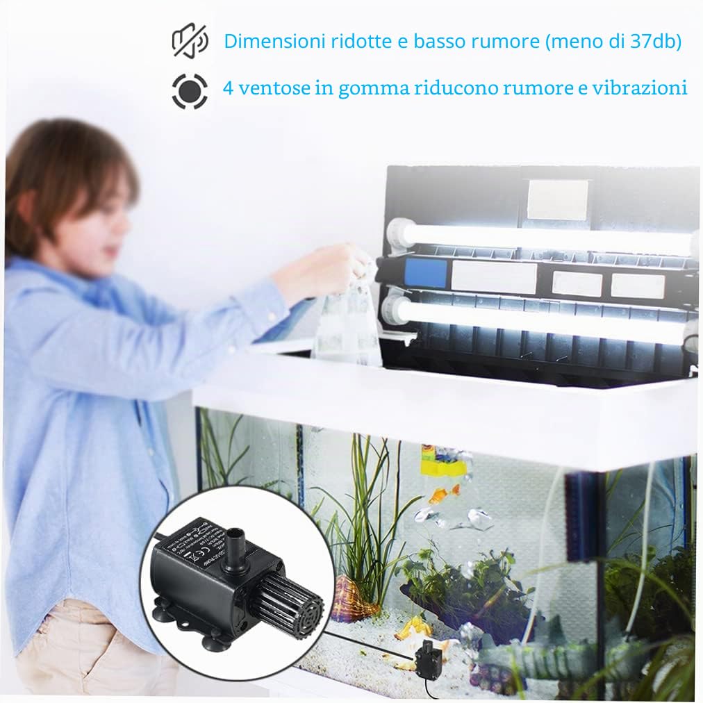 Decdeal Pompa ad acqua sommergibile USB DC5V e impermeabile per acquario 4.8W 300L / H, pompa 300 centimetri