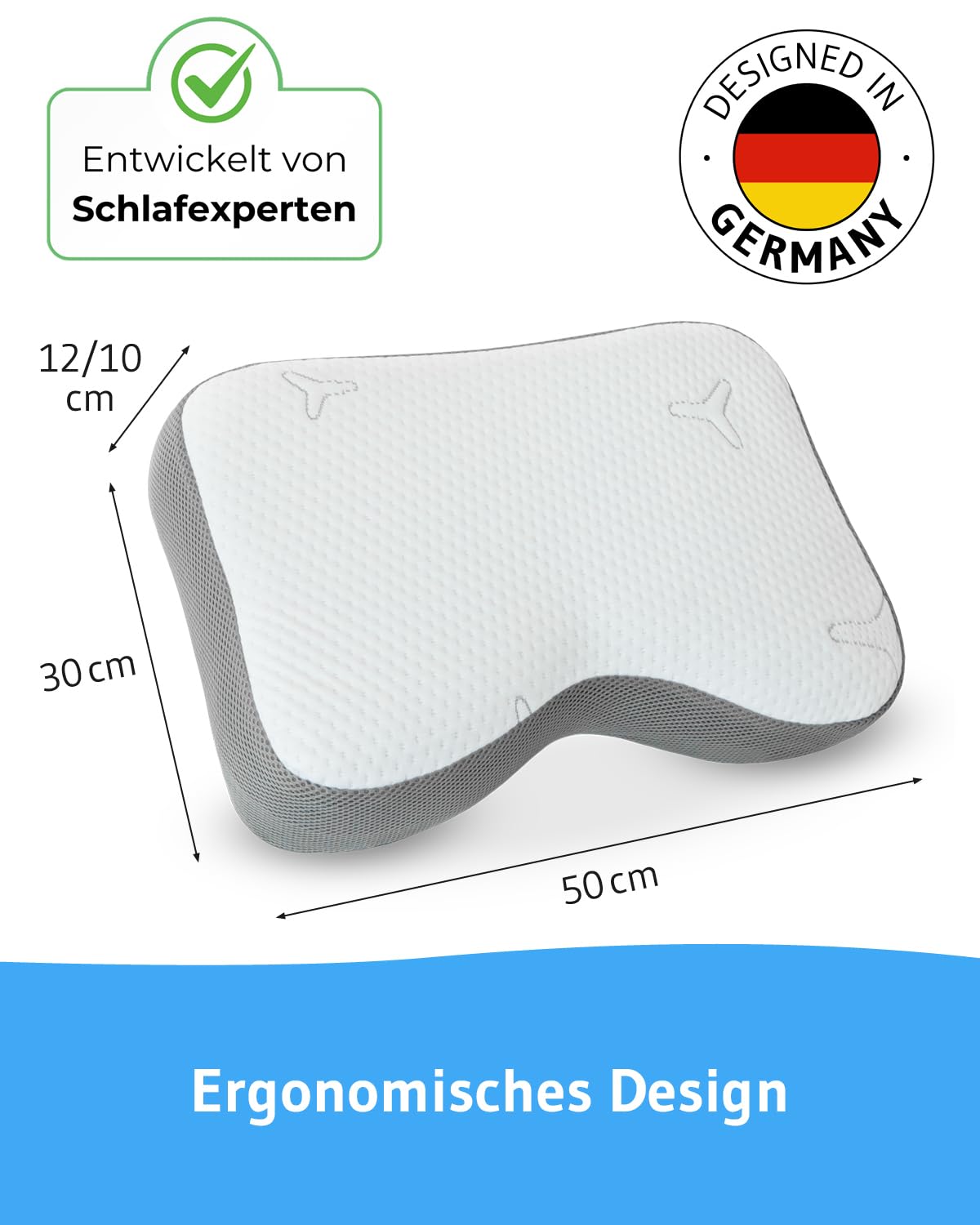 Nackenkissen Re-Charge Intense, Ergonomisches HWS Seitenschläfer-Kissen, Hochwertiger Memory-Foam mit Bambus-Aktivkohle, Innovative Technologie für tieferen Schlaf, Recovery pillow 50x30x12