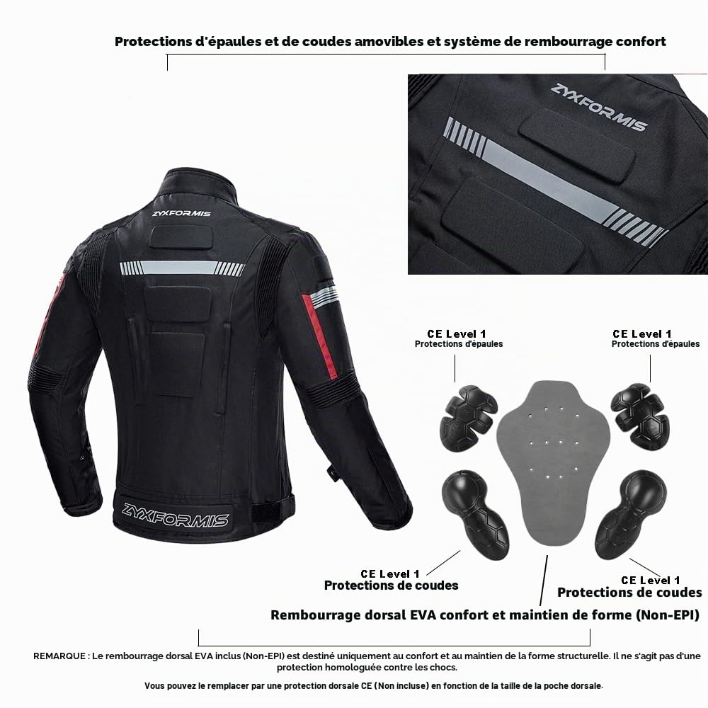 Vestes de moto Homme Imperméable Coupe-vent avec Armure CE Toute la saison Couleur Noir/Blanc ZY07-Black-XXL1 XXL