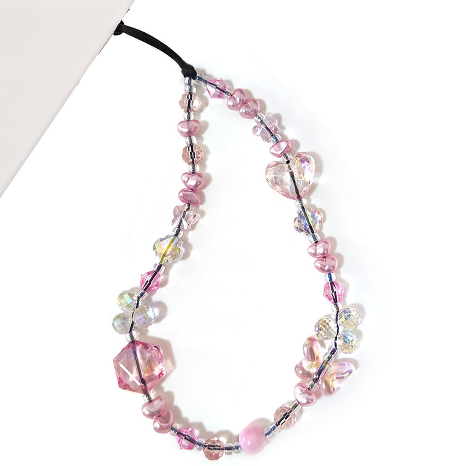 WCCH Beaded Phone Charm Y2K Kawaii Handmade Acrylic Phone Lanyard Wrist Strap for Camera Bag Airpods Keychain Charm Gold and White Pearls — view 15
