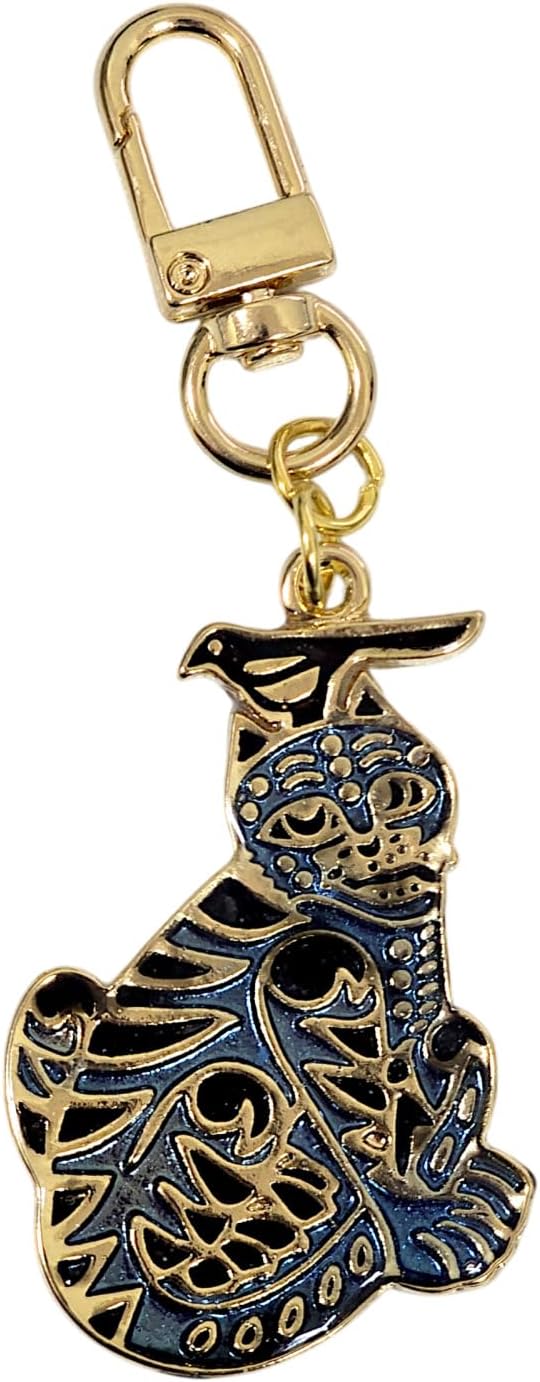 Korean Traditional Magpie Tiger Keychain, Enamel Metal Design, Good Luck Charm, Blue and Gold.bag charm cool keychains