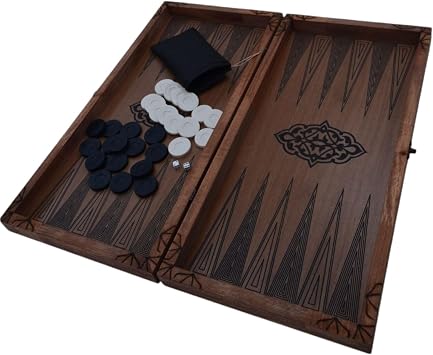 SIMIA FIGURE WOLF HEAD WALNUT PLATED WOODEN BACKGAMMON (Handcraft)