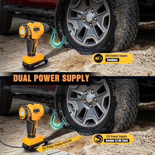 Image of Nilight Cordless Tire Inflator Air Compressor Dual Power Supply 20V Rechargeable Battery Powered 150PSI Handheld Air Portable Pump with 12V Adapter Digital Pressure Gauge for Cars Motorcycles