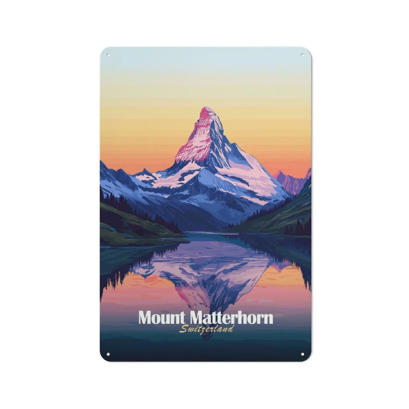 Junmoney Style-3 Vintage Mount Matterhorn Sunset Vintage Metal Sign 30X20cm, Restaurant Wall Art For Takeaway, Bar, Kitchen Or Counter Area