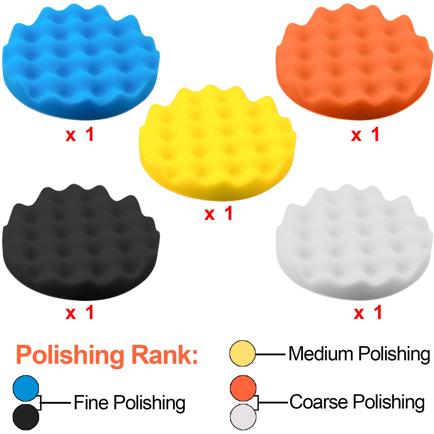 SIQUK Kit de 17 almohadillas de pulido de 150 mm para coche, almohadillas de espuma para pulir capó, accesorio pulidor de cera para taladro