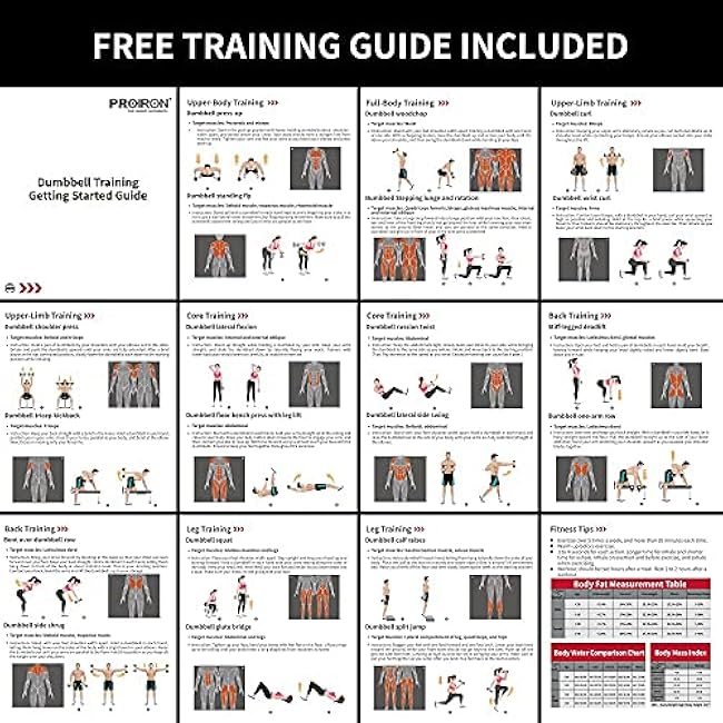 PROIRON 44Lbs Cast Iron Adjustable Dumbbell Set Hand Weight with Solid Dumbbell Handles Changed into Barbell Handily Great for Bodybuilding Fitness Weight Lifting Training Home Gym