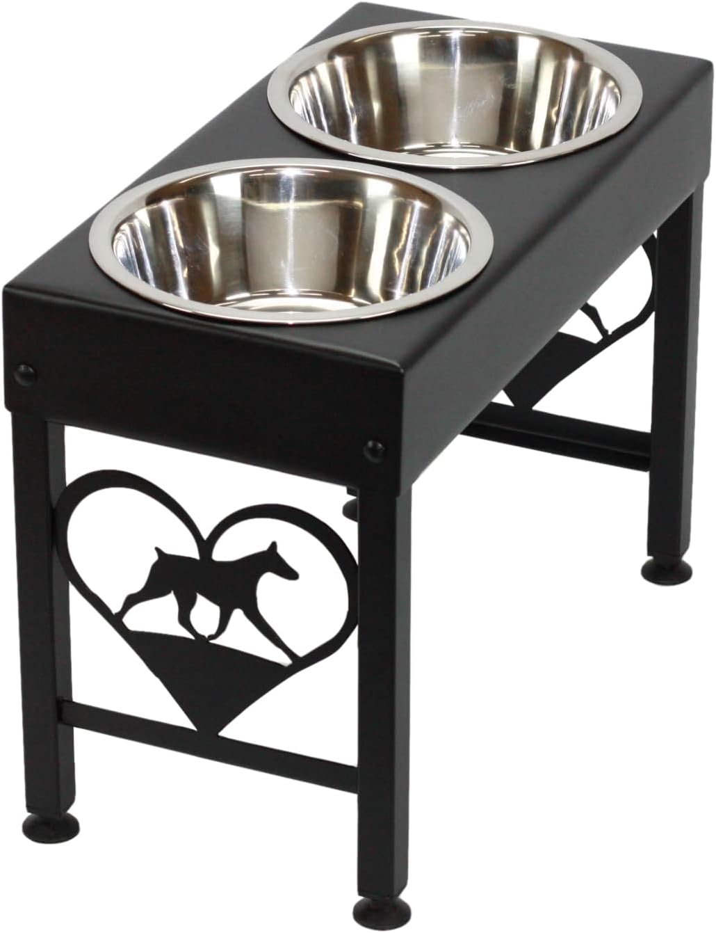 Large Elevated Dog Feeder For Doberman Pinscher 16 Inch Tall Double 3 Quart Stainless Steel Raised Bowls Powdercoat Finish Made in USA