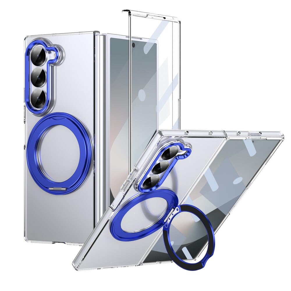 Generic Schutzhülle für Samsung Galaxy Z Fold 3 (Farbe: Blau), magnetischer Ringständer, transparente Schutzhülle, harte Klapprückseite