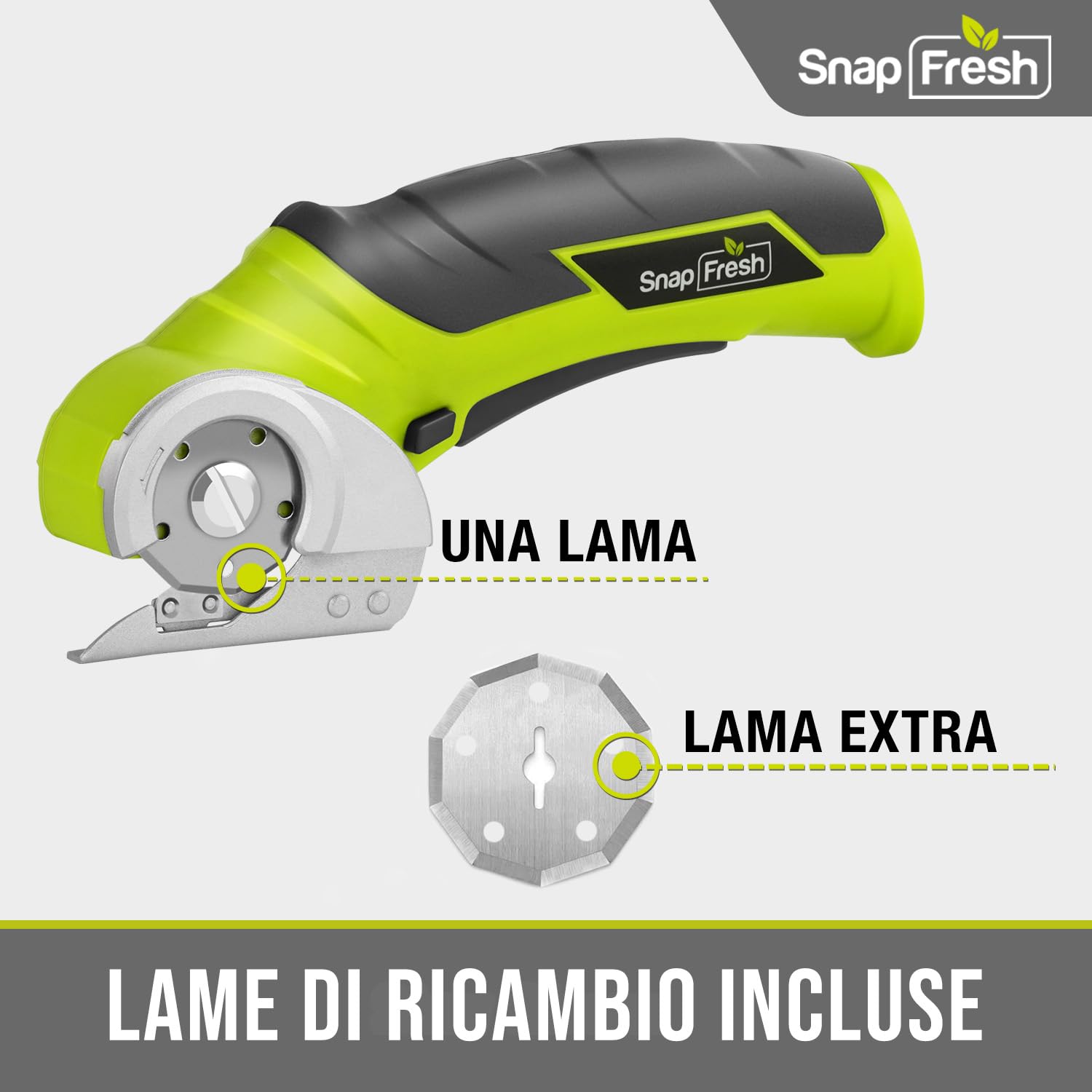 SnapFresh Taglierina Elettrica Forbici Elettriche 4V a Batteria, Taglierina Rotativa per Cartone, Carta, Moquette, Pelle, Feltro, Plastica