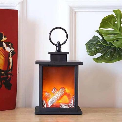 Miniatura 1 de Linterna decorativa para chimenea mini luces eléctricas para chimenea luz LED funciona con pilas lámpara de mesa con mango colgante para decoración