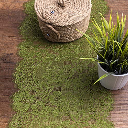 Authentic Crazy Deals Embroidered and Durable Leaf Green Lace Table Runner-Feminen 12''x120'' with Floral Fringe-Perfect for Outdoor and Chic Wedding and Bridal/Baby Shower Decorations