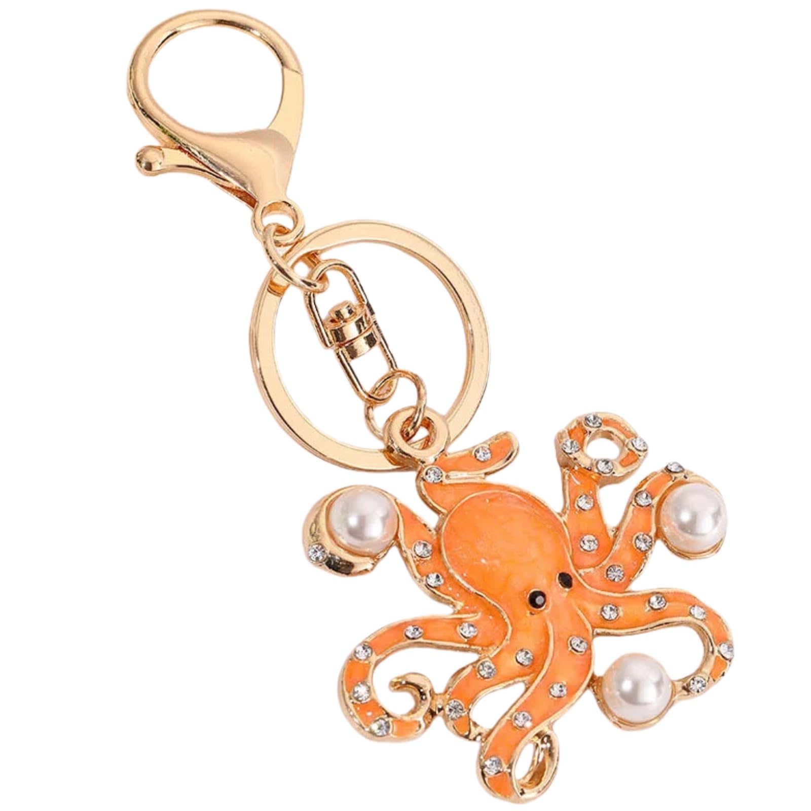 Ldgsuph Unisex Orange Cute Rhinestone Small Octopus Pattern Car Keychain, Animal Charm Keyring, Octopus Marine Animal Keychain For Backpacks And Handbags(,1Pcs)