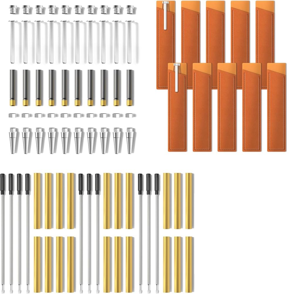 Kit di Penne per Tornitura del Legno Slimline - con Inchiostro Nero, Confezione da 10 + Cover Bonus - Forniture per Bricolage, Regali e Strumenti di Scrittura