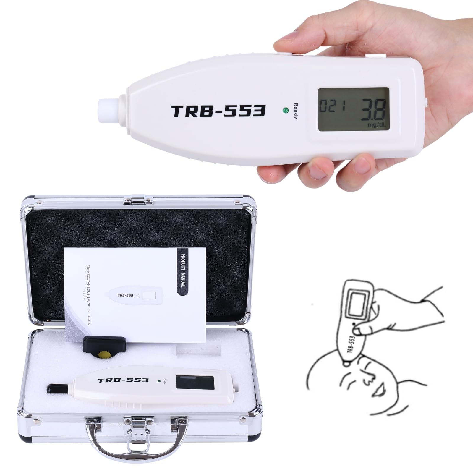Medidor de ictericia percutánea, prueba de bilirrubina, medición portátil de ictericia, bilirrubinómetro transcutáneo, probador de ictericia neonatal, detector de ictericia para autoevaluación
