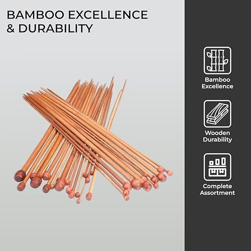 Miniatura 4 de H&S Juego de agujas de tejer para principiantes y profesionales, 36 agujas de tejer de bambú con mango de agarre firme, juego de agujas de punta