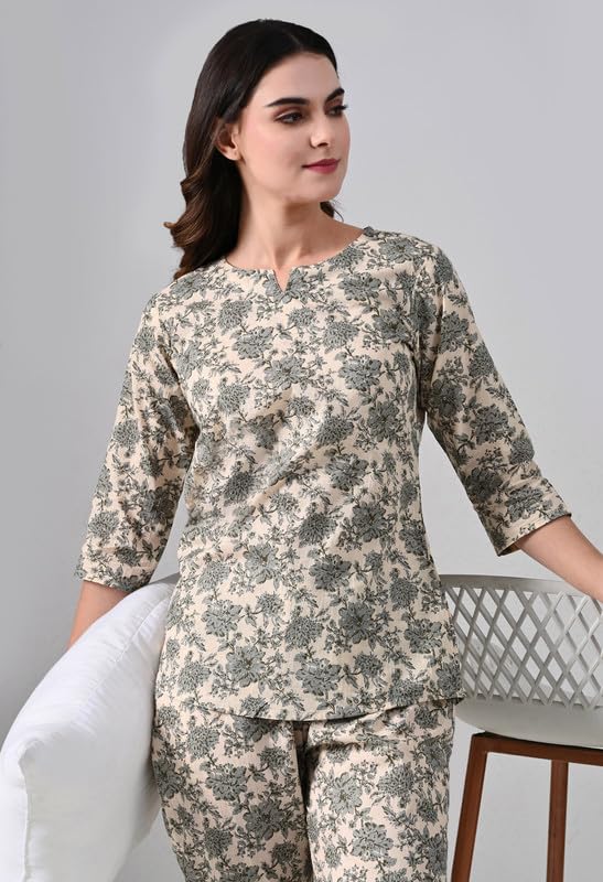Image of Ichaa Women's Cotton Printed Night Suit - Top & Bottom Set