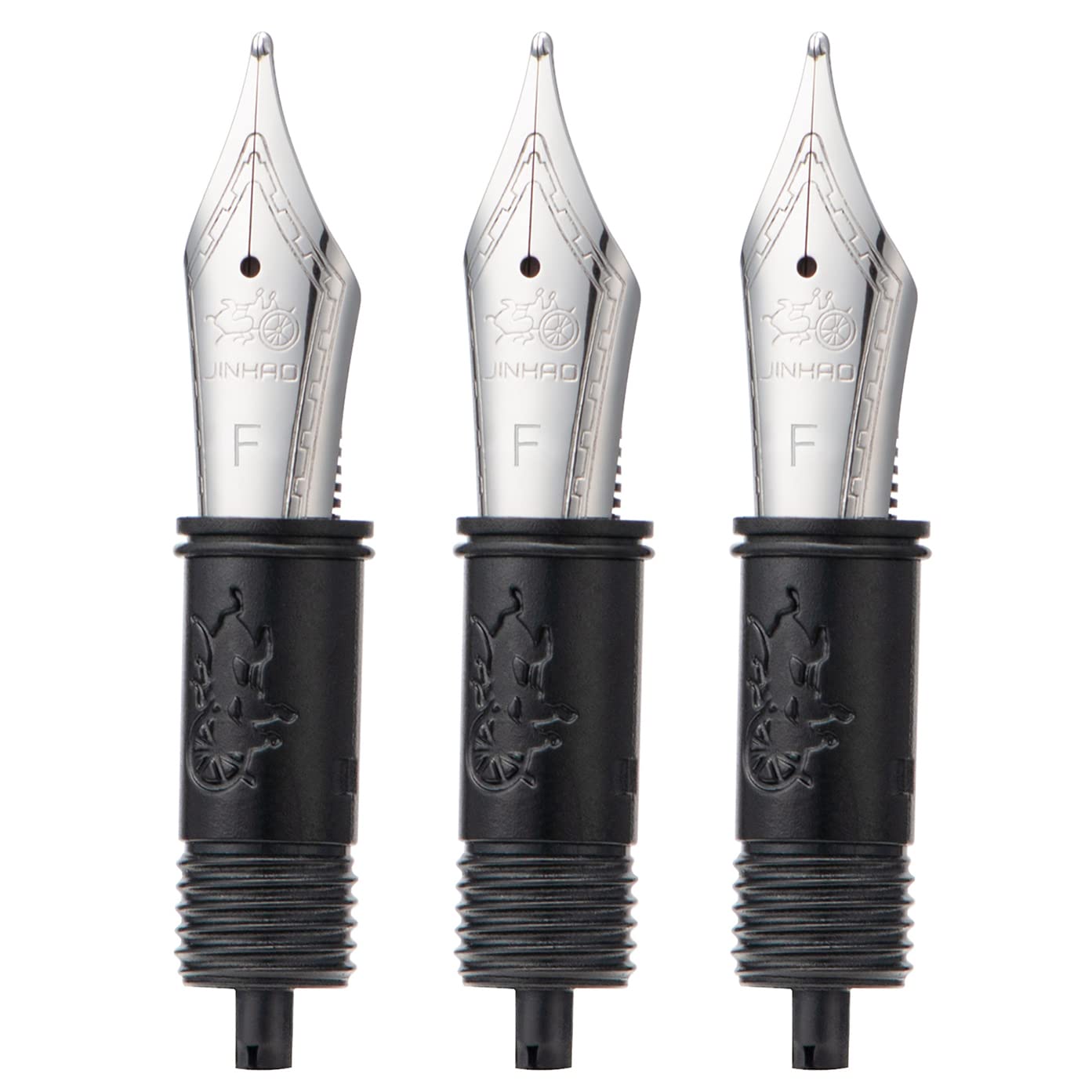 Set of 3 Jinhao 100 Fountain Pen Fine Nibs with Black Section Feed Silver Trim-Compatible with Jinhao 100, X350, X850, 9036, 9065, 9016