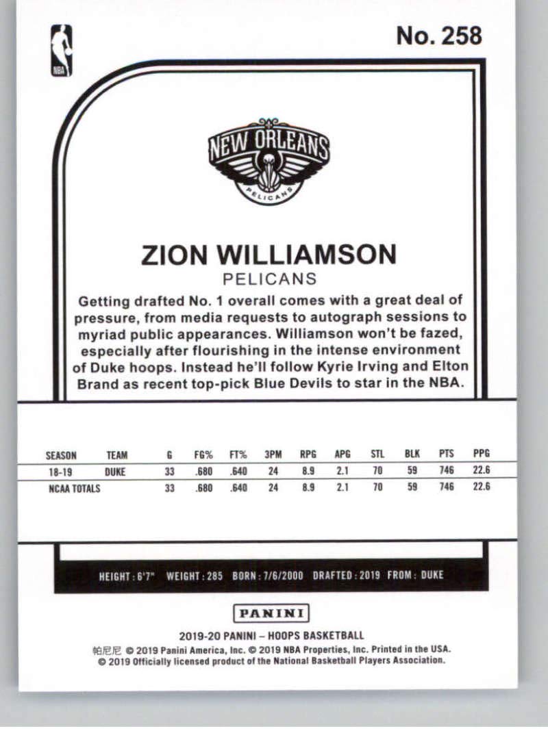 Amazon.com: 2019-20 NBA Hoops Basketball #258 Zion Williamson New