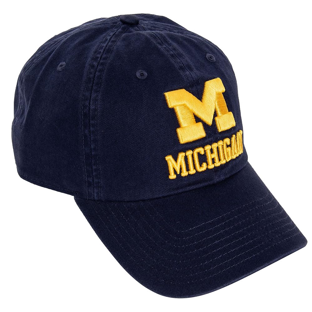 Desert Cactus University of Michigan Baseball Hat Wolverines UM U of M Brimmed Embroirderd Hats Cap Adjustable Cloth Strap Adult (Style L1) Blue, Blue, One size