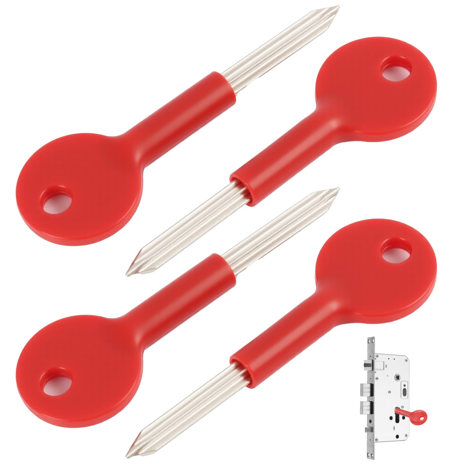 4 PCS Universal Brass Bolt Key Security Rack Bolt Keys, 80mm Spare Star Key, Window Keys Replacement, for Doors, Fire Doors, for Fire Hydrants, Red Finish with About 30mm Key Length